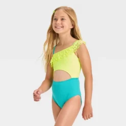 Girls' 'Beach Dreams' Solid One Piece Swimsuit - Cat & Jack™ Yellow/Light Blue -CAT and JACK Store GUEST 607b883c a952 45c1 afa7 5dce7a3e5f61