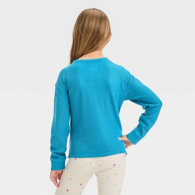 Girls' Long Sleeve Waffle Henley Shirt - Cat & Jack™ 3 Girls' Long Sleeve Waffle Henley Shirt - Cat & Jack™
