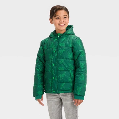 Boys' Dinosaur Puffer Jacket - Cat & Jack™ Dark Green 5 Boys' Dinosaur Puffer Jacket - Cat & Jack™ Dark Green - Image 3