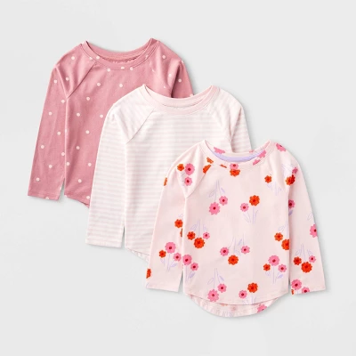 Toddler Girls' 3pk Long Sleeve T-Shirt - Cat & Jack™ Pink 5 Toddler Girls' 3pk Long Sleeve T-Shirt - Cat & Jack™ Pink - Image 3