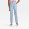 Girls' High-Rise Embroidered Ankle Straight Jeans - Cat & Jack™ Blue