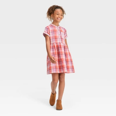 Girls' Short Sleeve Woven Dress - Cat & Jack™ Orange Plaid 4 Girls' Short Sleeve Woven Dress - Cat & Jack™ Orange Plaid - Image 2