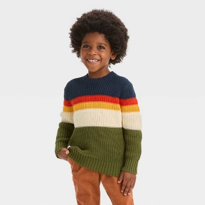 Toddler Boys' Colorblock Sweater - Cat & Jack™ Olive Green/Navy Blue/Orange 5 Toddler Boys' Colorblock Sweater - Cat & Jack™ Olive Green/Navy Blue/Orange - Image 3