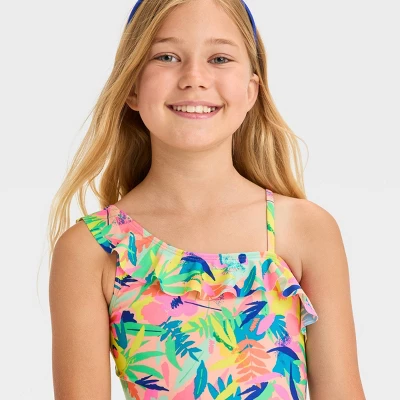 Girls' 'Shoreline Bloom' Floral Printed One Piece Swimsuit - Cat & Jack™ 3 Girls' 'Shoreline Bloom' Floral Printed One Piece Swimsuit - Cat & Jack™