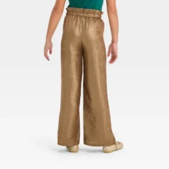 Girls' Dressy Wide Leg Holiday Pants - Cat & Jack™ Metallic Gold