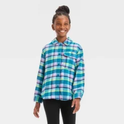 Girls' Plaid Button-Front Long Sleeve Shacket - Cat & Jack™ -CAT and JACK Store GUEST 6f651142 77ad 4f3a 8147 8b291942938b
