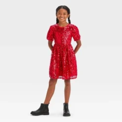 Girls' Short Puff Sleeve Sequin Dress - Cat & Jack™ Red 7 Girls' Short Puff Sleeve Sequin Dress - Cat & Jack™ Red -CAT and JACK Store GUEST 6f9fefde 0481 451f b3a9 d470666e4a98