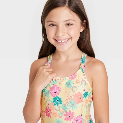 Girls' Happy Days One Piece Swimsuit - Cat & Jack™️ 3 Girls' Happy Days One Piece Swimsuit - Cat & Jack™️