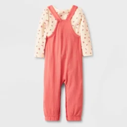 Baby Girls' 2pc Long Sleeve Bodysuit & Overalls Set - Cat & Jack⢠Peach Orange