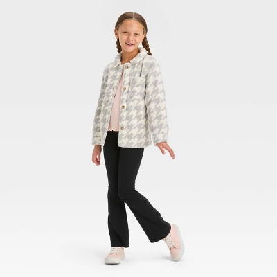 Girls' Button-Down 'Houndstooth' Shacket- Cat & Jack™ Gray/Cream 4 Girls' Button-Down 'Houndstooth' Shacket- Cat & Jack™ Gray/Cream - Image 2