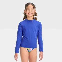 Girls' Solid Long Sleeve Rash Guard Top - Cat & Jack™ Blue -CAT and JACK Store GUEST 70661590 3c64 441a a7dd 8fcfa2f90be5