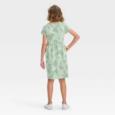 Girls' Short Sleeve French Terry Tie-Dye Dress - Cat & Jack™ 3 Girls' Short Sleeve French Terry Tie-Dye Dress - Cat & Jack™