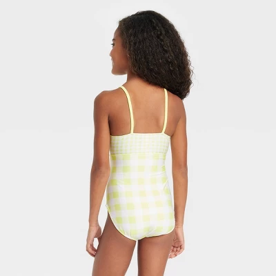 Girls' Gingham Check One Piece Swimsuit - Cat & Jack™ Green 4 Girls' Gingham Check One Piece Swimsuit - Cat & Jack™ Green - Image 2