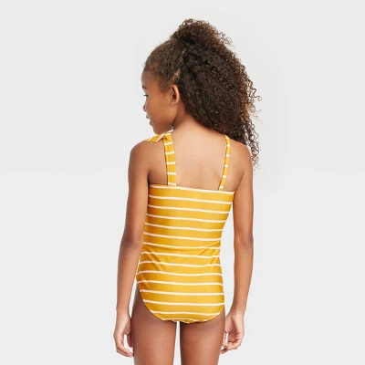 Girls' Striped One Piece Swimsuit - Cat & Jack™ Yellow 4 Girls' Striped One Piece Swimsuit - Cat & Jack™ Yellow - Image 2