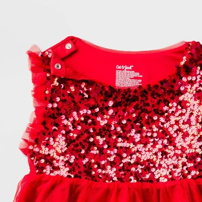 Girls' Adaptive Sleeveless Sequin Tulle Dress - Cat & Jack™ Red 5 Girls' Adaptive Sleeveless Sequin Tulle Dress - Cat & Jack™ Red - Image 3