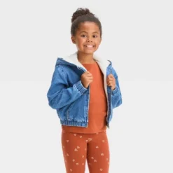 Girls' Hooded Zip-Up Faux Shearling Jean Jacket - Cat & Jack™ Medium Wash -CAT and JACK Store GUEST 82813bd8 2147 474a aaf2 3c37af7d2c36