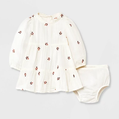 Baby Girls' Floral Embroidered Dress & Bottom Set - Cat & Jack™ Cream 6 Baby Girls' Floral Embroidered Dress & Bottom Set - Cat & Jack™ Cream - Image 4
