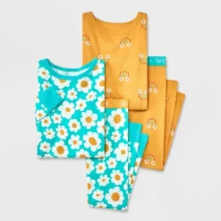 Toddler Girls' 4pc Wavy Rainbow & Daisy Pajama Set - Cat & Jack™ Yellow -CAT and JACK Store GUEST 8668ab3d 8027 43b7 beed a33b2fa38cb2