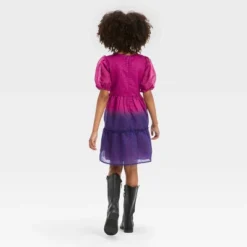 Girls' Short Sleeve Ombre Sparkle Dress - Cat & Jack™ Magenta Pink