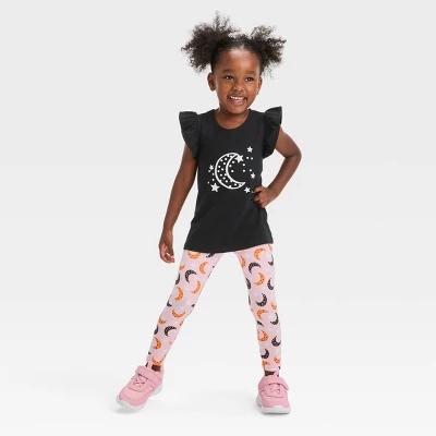 Toddler Girls' Moon 'Glow In The Dark' Short Sleeve Top & Leggings Set - Cat & Jack™ Black 4 Toddler Girls' Moon 'Glow In The Dark' Short Sleeve Top & Leggings Set - Cat & Jack™ Black - Image 2