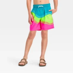 Boys' Wave Swim Shorts - Cat & Jack™ Pink/Neon Green/Turquoise Blue -CAT and JACK Store GUEST 891f9c09 732b 455e 8b3a 5e8bc75c9ab0