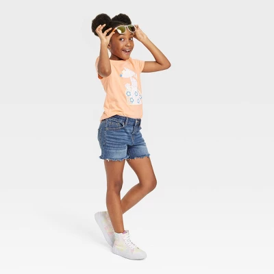 Girls' Cut-Off Lace Pocket Jean Shorts - Cat & Jack™ Dark Wash 4 Girls' Cut-Off Lace Pocket Jean Shorts - Cat & Jack™ Dark Wash - Image 2