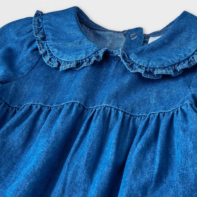 Baby Girls' Denim Prairie Dress - Cat & Jack™ Medium Wash 4 Baby Girls' Denim Prairie Dress - Cat & Jack™ Medium Wash - Image 2