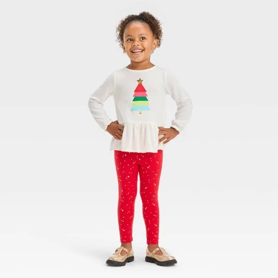 Toddler Girls' Christmas Tree Long Sleeve Top & Leggings Set - Cat & Jack™ Off-White 5 Toddler Girls' Christmas Tree Long Sleeve Top & Leggings Set - Cat & Jack™ Off-White - Image 3