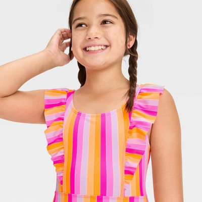 Girls' Rainbow Striped One Piece Swimsuit - Cat & Jack™ 3 Girls' Rainbow Striped One Piece Swimsuit - Cat & Jack™