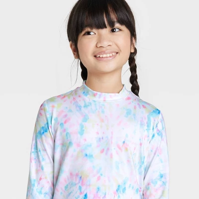 Girls' Tunic Tie-Dye Long Sleeve Rash Guard Swimsuit Top - Cat & Jack™️ White 3 Girls' Tunic Tie-Dye Long Sleeve Rash Guard Swimsuit Top - Cat & Jack™️ White