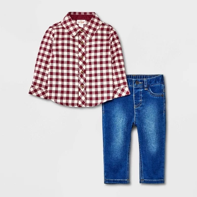 Baby Boys' Flannel Denim Top & Bottom Set - Cat & Jack™ Brown 5 Baby Boys' Flannel Denim Top & Bottom Set - Cat & Jack™ Brown - Image 4