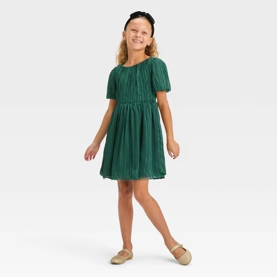 Girls' Short Sleeve Striped Dress - Cat & Jack™ Forest Green 5 Girls' Short Sleeve Striped Dress - Cat & Jack™ Forest Green - Image 3
