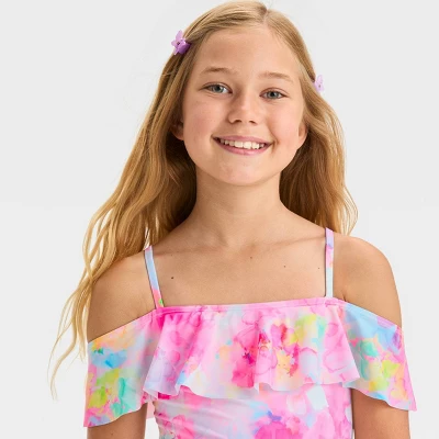 Girls' 'Flower Daydream' Floral Printed One Piece Swimsuit - Cat & Jack™ White/Pink 3 Girls' 'Flower Daydream' Floral Printed One Piece Swimsuit - Cat & Jack™ White/Pink