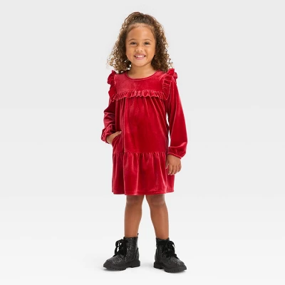 Toddler Girls' A-Line Long Sleeve Dress - Cat & Jack™ Red 4 Toddler Girls' A-Line Long Sleeve Dress - Cat & Jack™ Red - Image 2