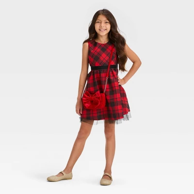 Girls' Sleeveless Plaid Dress - Cat & Jack™ Red 4 Girls' Sleeveless Plaid Dress - Cat & Jack™ Red - Image 2