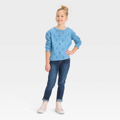 Girls' Long Sleeve Henley Waffle Top - Cat & Jack™ 4 Girls' Long Sleeve Henley Waffle Top - Cat & Jack™ - Image 2