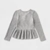 Girls' Adaptive Long Sleeve Henley Peplum Shirt - Cat & Jack™ Heather Gray
