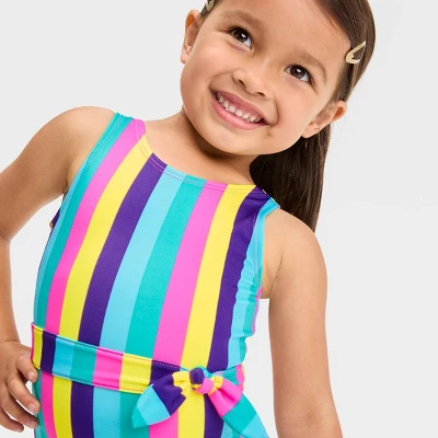 Toddler Girls' Striped Belted One Piece Swimsuit - Cat & Jack™ 3 Toddler Girls' Striped Belted One Piece Swimsuit - Cat & Jack™