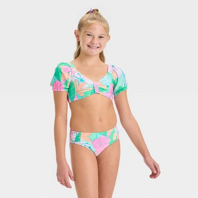 Girls' 'Lovely Luau' Floral Printed Bikini Set - Cat & Jack™ White 5 Girls' 'Lovely Luau' Floral Printed Bikini Set - Cat & Jack™ White - Image 3