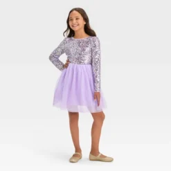 Girls' Long Sleeve Sequin Tulle Dress - Cat & Jack™ Lavender -CAT and JACK Store GUEST a5201e8e 0a8b 4708 acf8 39f4fc3e9b4b