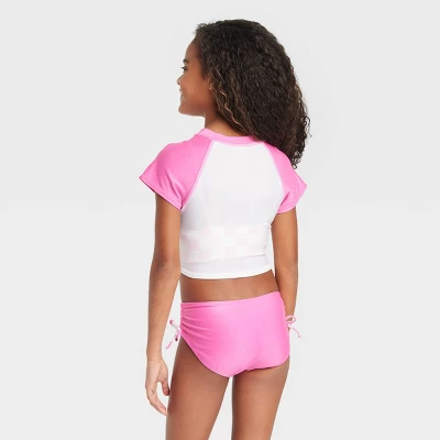 Girls' Super Smile Cropped Rashguard Set - Cat & Jack™ White/Pink 5 Girls' Super Smile Cropped Rashguard Set - Cat & Jack™ White/Pink - Image 3