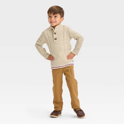 Toddler Boys' Mock Neck Sweater - Cat & Jack™ Oatmeal Heather Beige 4 Toddler Boys' Mock Neck Sweater - Cat & Jack™ Oatmeal Heather Beige - Image 2