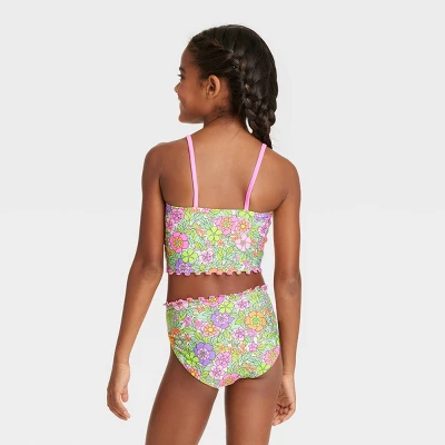 Girls' Flower Love Tankini Set - Cat & Jack™ Light Green/Light Pink 4 Girls' Flower Love Tankini Set - Cat & Jack™ Light Green/Light Pink - Image 2