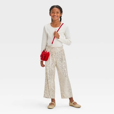 Girls' Dressy Wide Leg Holiday Pants - Cat & Jack™ Silver Sequins 4 Girls' Dressy Wide Leg Holiday Pants - Cat & Jack™ Silver Sequins - Image 2