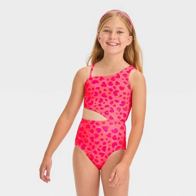 Girls' Leopard Spot Printed One Piece Swimsuit Set - Cat & Jack™ Pink 3 Girls' Leopard Spot Printed One Piece Swimsuit Set - Cat & Jack™ Pink