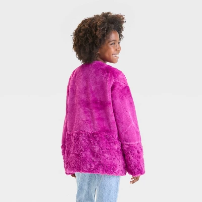 Kids' Solid Faux Fur Jacket - Cat & Jack™ Magenta 3 Kids' Solid Faux Fur Jacket - Cat & Jack™ Magenta