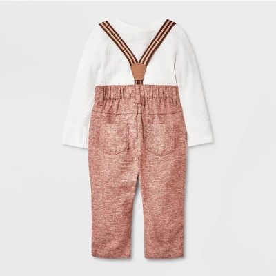 Baby Boys' Jaspe Flannel Suspender Set - Cat & Jack™ Cream 3 Baby Boys' Jaspe Flannel Suspender Set - Cat & Jack™ Cream