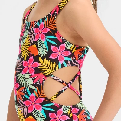 Girls' Cowabunga Floral One Piece Swimsuit - Cat & Jack™ 3 Girls' Cowabunga Floral One Piece Swimsuit - Cat & Jack™