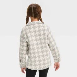 Girls' Button-Down 'Houndstooth' Shacket- Cat & Jack⢠Gray/Cream