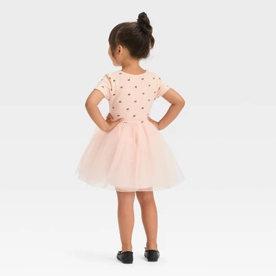 Toddler Girls' Bow-Tie Short Sleeve Knit Tulle Dress - Cat & Jack™ Pink 3 Toddler Girls' Bow-Tie Short Sleeve Knit Tulle Dress - Cat & Jack™ Pink